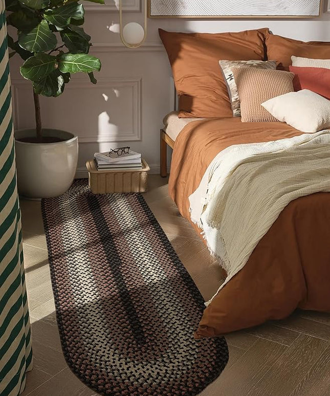 Tranquility TQ82 Black 2' x 8' Runner - Braided Area Rug, Home Decor, Floor Mat or Bedroom Rug - Easy Care, Ideal for High Traffic Areas in Hallway and Living Room - Made in USA