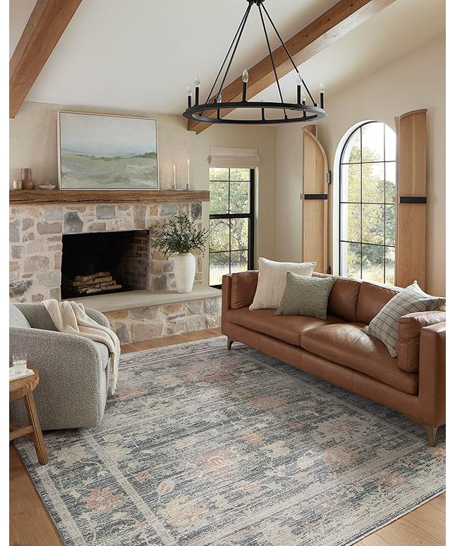 Loloi Magnolia Home by Joanna Gaines Millie Collection MIE-01 Blue/Multi 3'-6" x 5'-6", .25" Pile Height, Accent Rug