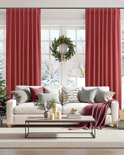 Guken Red Blackout Curtains 102 Inch Length 2 Panels Set for Living Room Bedroom Back Tab Thermal Insulated 100% Black Out Linen Drapes Room Darkening Window Curtains 102 Inches Long