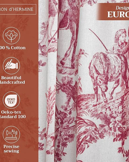 Maison d' Hermine Curtains for living room 100% Cotton 108 inch length One Panel Light Filtering Toile Curtains for Bedroom with rod and loop Pockets (The Miller Red (White Background), 50"W x 108"L)