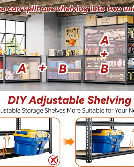 72" H Storage Shelves with Reinforced,2000LBS Garage Shelving,Adjustable Metal Shelving Unit,Garage Shelve Heavy Duty for Basement, Warehouse, Kitchen,35.6" W × 16" D × 72" H, Black
