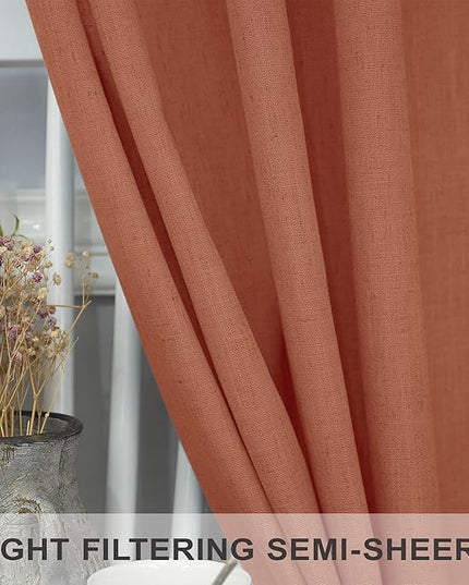 Pitalk 63 Inch Curtains for Living Room Dining Room Linen Sheer Colorful Hippie MCM Boho Abstract Mid Century Modern Curtains for Bedroom 2 Panels Terra cotta Rust Colored Fall Decor 52x63 Inches Long