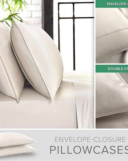 Pure Bamboo Twin XL Sheets, Genuine 100% Organic Viscose Derived from Bamboo Bed Sheet Set, Luxuriously Soft & Cooling, Double Stitching, 2 Year Quality Promise (Twin XL, Ivory)
