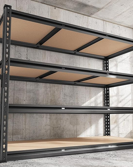 REIBII 48" W Garage Shelving Heavy Duty 2550 LBS Storage Shelves 4 Tier Heavy Duty Shelving, Adjustable Metal Shelves, Industrial Shelf for Garage, Warehouse, Pantry, 48" W x 60" H x 24" D