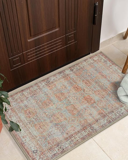 GLN Rugs Traditional Collection - Machine Washable Area Rug, Traditional Washable, Non Slip, Low Pile Chenille Rug, Living Room, Bedroom, Kitchen Rug (2'x3' Multicolor)