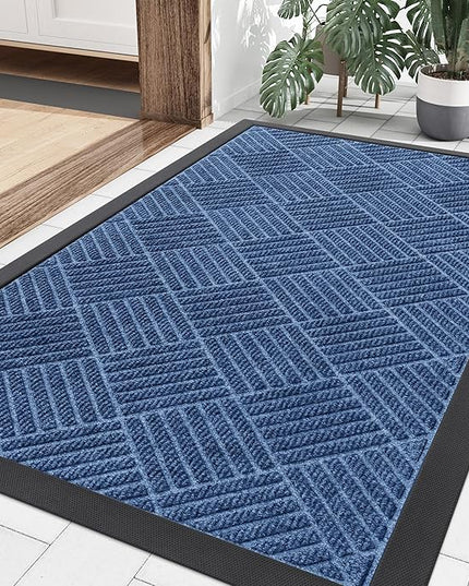 Smiry Front Door Mat Outside Entrance, Heavy Duty Outdoor Indoor Natural Rubber Doormat, Non Slip, Trap Dirt and Moisture, Easy Clean, Low Profile Patio Porch Entryway Mat, 35x23, Blue