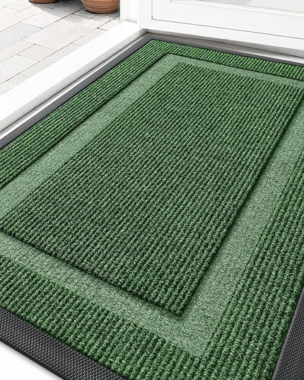 OLANLY Front Door Mat Indoor Outdoor Entrance, Waterproof All-Season, All-Weather Doormat, Sturdy Natural Rubber, Fade Resistant, Low Profile, Easy Clean Patio Porch Entryway Mat, 36x24, Green