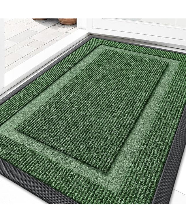 OLANLY Front Door Mat Indoor Outdoor Entrance, Waterproof All-Season, All-Weather Doormat, Sturdy Natural Rubber, Fade Resistant, Low Profile, Easy Clean Patio Porch Entryway Mat, 29.5x17, Green