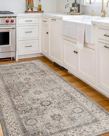 ReaLife Rugs Machine Washable Area Rug - Living Room Bedroom Bathroom Kitchen Entryway Office - Padded Low Pile Stain Resistant Premium - Boho Farmhouse Vintage - Paz - Beige Gray Ivory 2'6" x 8'