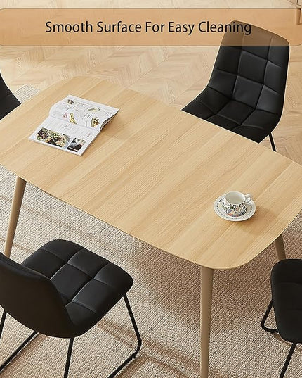 55 Inch Modern Wood Dining Table Set for 4 with Black Leather Chairs - Kitchen & Dining Room Furniture, Gray Table & 4 Seater Chairs Set (55.1")