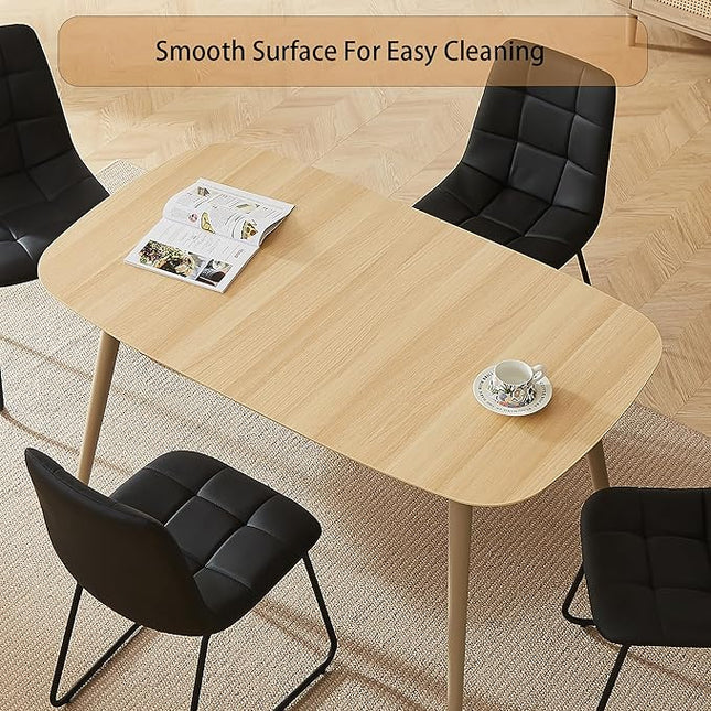55 Inch Modern Wood Dining Table Set for 4 with Black Leather Chairs - Kitchen & Dining Room Furniture, Gray Table & 4 Seater Chairs Set (55.1")