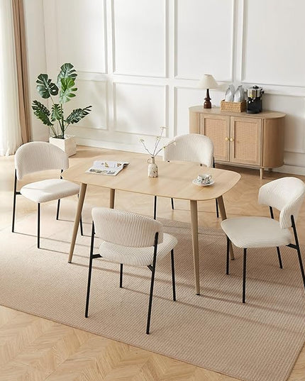 55 Inch Cat Scratch Resistant Dining Table Set for 4 - Modern Wood Table & White Leather Chairs, Kitchen & Dining Room Furniture 4 Seater Set (55.1")