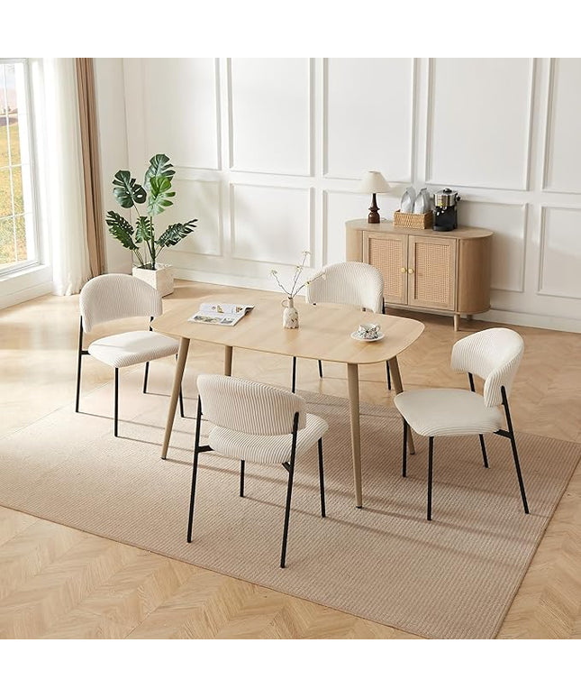 55 Inch Cat Scratch Resistant Dining Table Set for 4 - Modern Wood Table & White Leather Chairs, Kitchen & Dining Room Furniture 4 Seater Set (55.1")