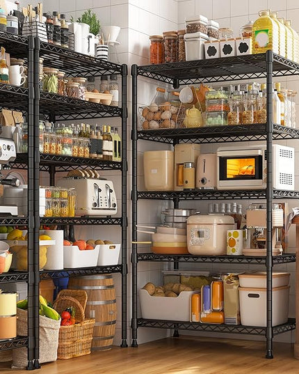 REIBII Metal Shelving 5 Tier Wire Sturdy Storage Shelves Adjustable Steel Organizer Wire Rack for Kitchen Laundry Room Commercial School Storage Room Black 63“Hx 21.65“L x 11.8”D