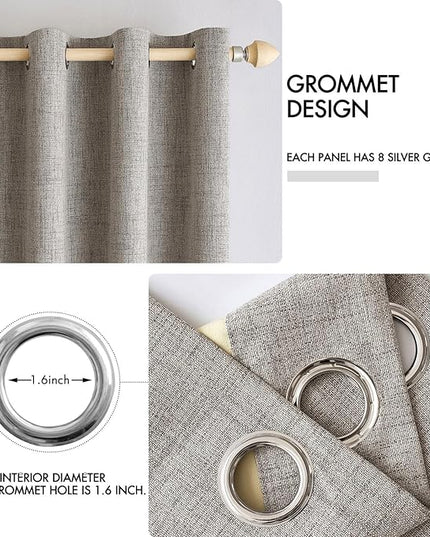 MIULEE 100% Blackout Linen Textured Curtains for Bedroom Solid Thermal Insulated Warm Taupe Grommet Room Darkening Curtains & Drapes Luxury Decor for Living Room Nursery 42 x 84 Inch (2 Panels)
