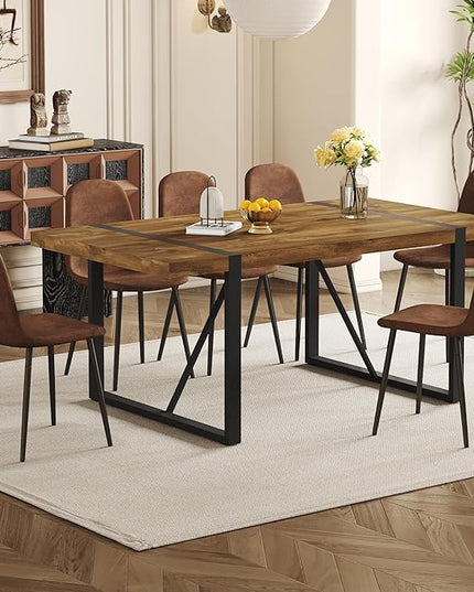 7 Piece Dining Table Set，Dinner Table Set for 6，71'' Dark Wood Kitchen Table and Suede Nap Fabic Chairs Set of 6，6 Chair Dining Table Set for Kitchen Dining Room