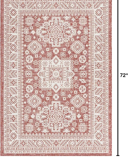 Rugs.com Outdoor Aztec Collection Rug – 4' x 6' Rust Red Flatweave Rug Perfect for Living Rooms, Large Dining Rooms, Open Floorplans