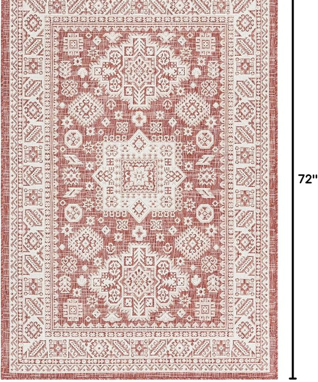 Rugs.com Outdoor Aztec Collection Rug – 4' x 6' Rust Red Flatweave Rug Perfect for Living Rooms, Large Dining Rooms, Open Floorplans