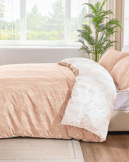 Love's cabin Pink Twin Comforter Set - Twin XL Size Comforter Set Dorm Bedding, 2 Pieces Cute Floral Bedding, Reversible Flowers Comforter, 1 Comforter & 1 Pillow Sham