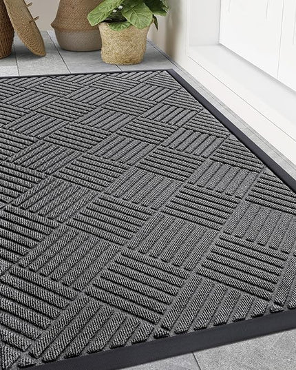 Smiry Front Door Mat Outside Entrance, Heavy Duty Outdoor Indoor Natural Rubber Doormat, Non Slip, Trap Dirt and Moisture, Easy Clean, Low Profile Patio Porch Entryway Mat, 59x35, Grey