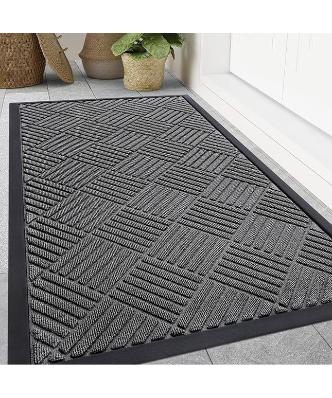 Smiry Front Door Mat Outside Entrance, Heavy Duty Outdoor Indoor Natural Rubber Doormat, Non Slip, Trap Dirt and Moisture, Easy Clean, Low Profile Patio Porch Entryway Mat, 59x35, Grey