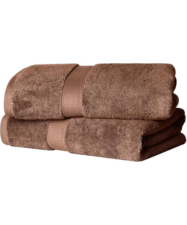 Superior Egyptian Cotton Pile Bath Towel Set of 2, Ultra Soft Luxury Towels, Thick Plush Essentials, Absorbent Heavyweight, Guest Bath, Hotel, Spa, Home Bathroom, Shower Basics, Chocolate