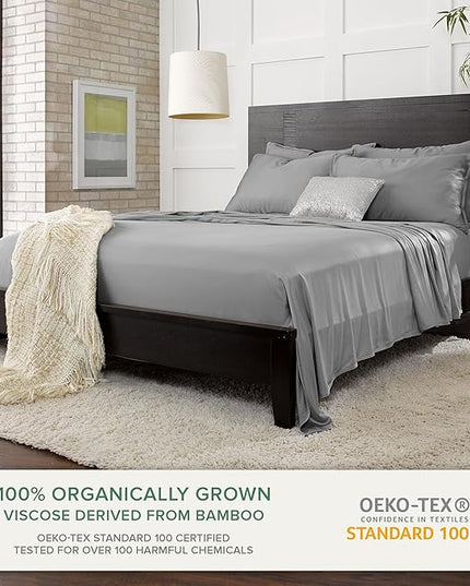 Pure Bamboo King Sheets, Genuine 100% Organic Viscose Derived from Bamboo Bed Sheet Set, Luxuriously Soft & Cooling, Double Stitching, 2 Year Quality Promise (King, Stone Grey)