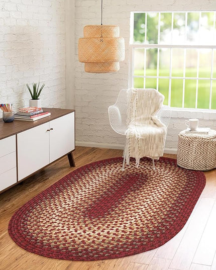 Tranquility TQ42 Red 10' x 13' Oval - Braided Area Rug, Home Decor, Floor Mat or Bedroom Rug - Easy Care, Ideal for High Traffic Areas in Hallway and Living Room - Made in USA