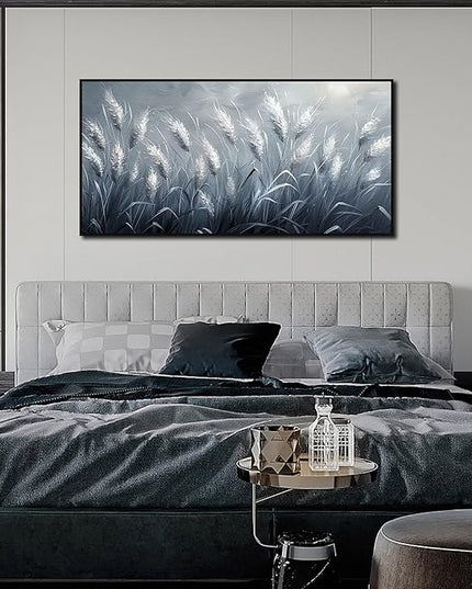 Plant Pictures Wall Art Reed Artwork White Photos Wall Decor 24"x 48" Grey Large Wall Decorations for Girl Room Decor
