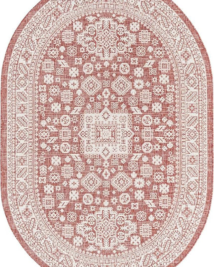 Rugs.com Outdoor Aztec Collection Rug – 5' x 8' Oval Rust Red Flatweave Rug Perfect for Living Rooms, Large Dining Rooms, Open Floorplans