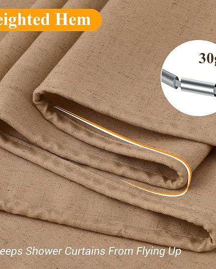Naturoom Camel 48 Inch Shower Curtain - Stall Narrow Half Linen Ultra Thick Fabric Shower Curtain Set with Hooks, Boho Farmhouse Rustic RV Camper Bath Curtains for Bathroom, 48x72