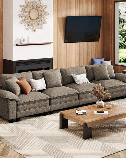 157.5" Cloud Modular Sectional Sofa, 4-Seater w/Deep Seat & Removable Arms, Plush Chenille for Living Room - Smoky Gray