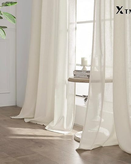 XTMYI 68 Inch Curtains 2 Panel Set,Linen Boho Semi Sheer Curtains for Bedroom Living Room,40x68 in Long,Cream Ivory Off White