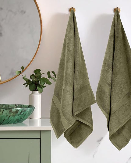 Superior Egyptian Cotton Pile Bath Towel Set of 2, Ultra Soft Luxury Towels, Thick Plush Essentials, Absorbent Heavyweight, Guest Bath, Hotel, Spa, Home Bathroom, Shower Basics, Forest Green