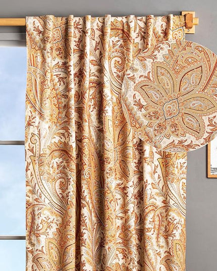 Maison d' Hermine Curtains for living room 100% Cotton 108 inch length One Panel Light Filtering Curtain for Bedroom Windows with rod and loop Pockets Drapes (Kashmir Paisley Multicolor, 50"W x 108"L)