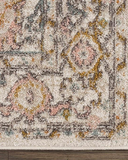 BoutiqueRugs Herstmonceux Boho Vintage Colorful Large Area Rug - Farmhouse Traditional Floral Coral Carpet for Living Room - Cream, Green, Sage, Red, Taupe, Coral - 7'10" x 10'2" (8x10)