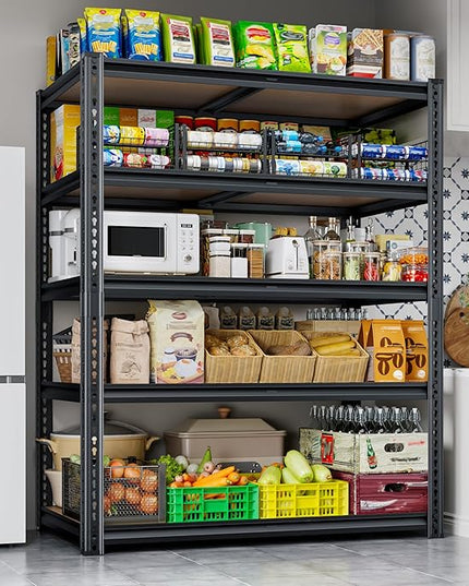 72" H Storage Shelves with Reinforced,2000LBS Garage Shelving,Adjustable Metal Shelving Unit,Garage Shelve Heavy Duty for Basement, Warehouse, Kitchen,35.6" W × 16" D × 72" H, Black