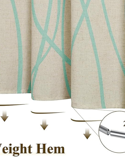 Mint Green Modern Farmhouse Linen Shower Curtain, Country Cottage Bathroom Decor Striped Minimal Boho Textured Linen Shower Curtain Set with Hooks, 72x72