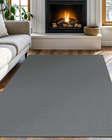 KOZYFLY Boho Rugs for Entryway Rugs 4x6 ft Washable Area Rugs Rubber Backed Living Room Rugs Braided Woven Cotton blend Indoor Outdoor Floor Carpet for Dining Room Living Room Bedroom, Dark Grey