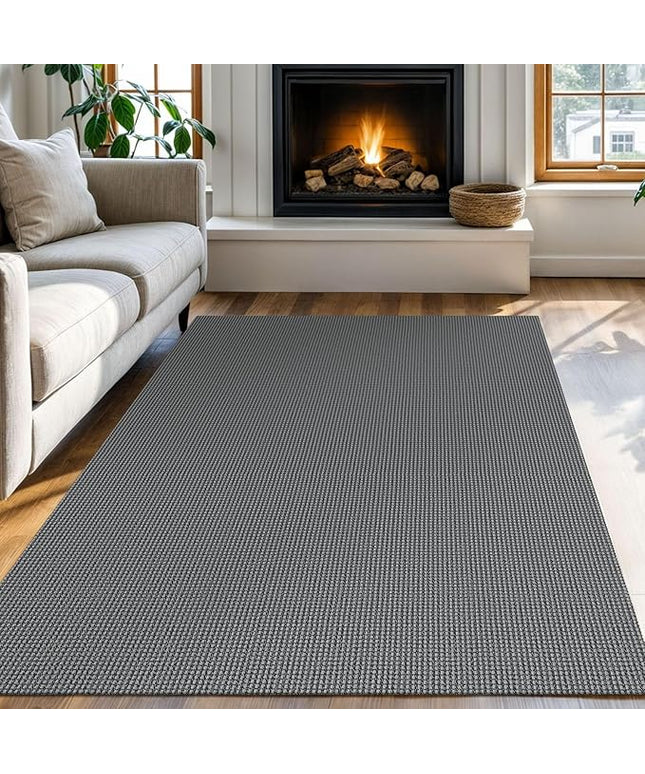 KOZYFLY Boho Rugs for Entryway Rugs 4x6 ft Washable Area Rugs Rubber Backed Living Room Rugs Braided Woven Cotton blend Indoor Outdoor Floor Carpet for Dining Room Living Room Bedroom, Dark Grey