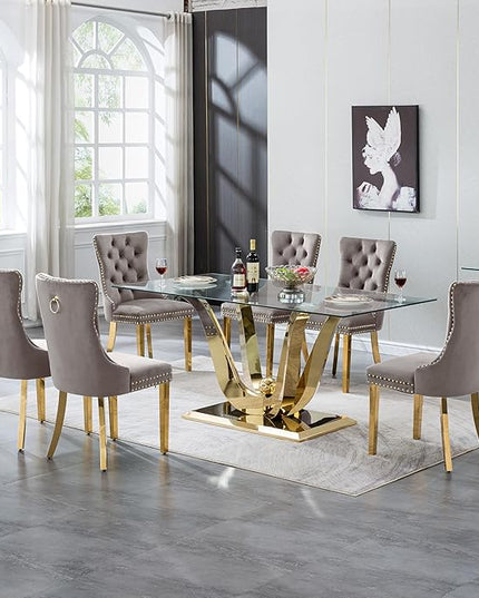 HomVent 70'' Glass Dining Table Set for 6, Modern Rectangle Glass Kitchen Table Set for 6, Kitchen Table and Chairs Set for 6 for Living Room,Kitchen