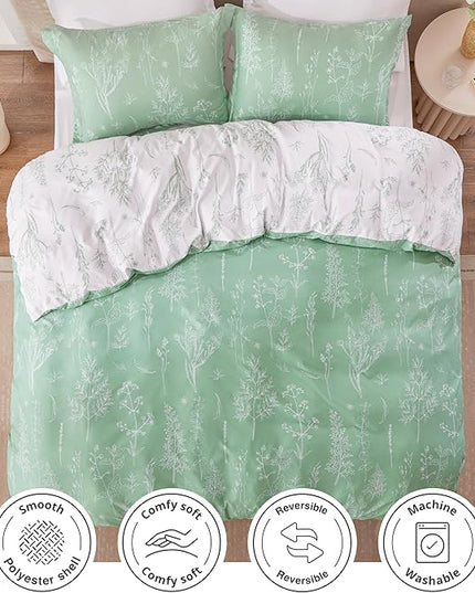 Love's cabin Sage Green Comforter Set Full - Full Size Comforter Set, 3 Pieces Cute Floral Bedding Sets for All Seasons,1 Soft Reversible Botanical Flowers Comforter and 2 Pillow Shams