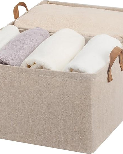 StorageWorks Storage Bins, Fabric Storage Bins for Shelves, Extra Large Storage Baskets with Metal Frame, Closet Baskets and Bins with Handles, Jumbo, Brown and Beige, 2-Pack
