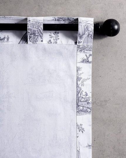 Maison d' Hermine Curtains for Living Room 100% Cotton 84 inch Length One Panel Light Filtering Toile Curtain with Rod and Loop Pockets Drapes (Calais Paloma Grey (White Background), 50" W x 84" L)