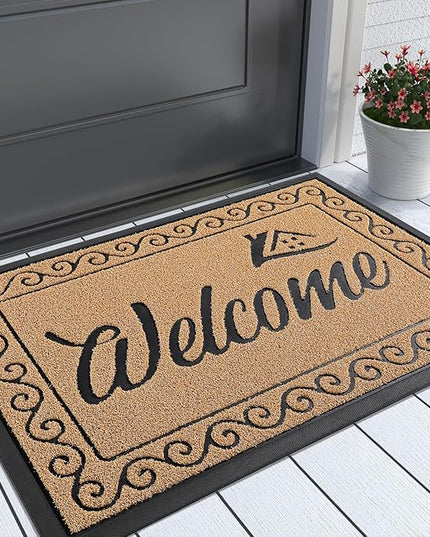 Yimobra Welcome Front Door Mat, Heavy Duty Easy Clean Doormat Indoor Outdoor, Waterproof Quick Dry Floor Mat for Home, Garage, Hign Traffic Areas, Non Slip, Low Profile, 29.5X17 Inches, Yellow