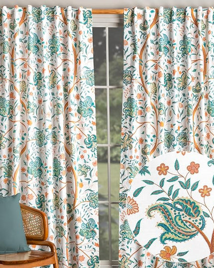Maison d' Hermine Curtains for Living Room 100% Cotton 84 inch Length Two Panels Light Filtering Curtains for Bedroom Windows with Rod and Loop Pockets Drapes (Elizabeth, 50" W x 84" L)