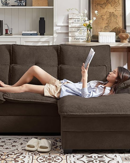 110" Convertible Sectional Sofa, U Shape Cloud Couch, Comfy Couches with Double Chaise and Sleepable Armrests, 4 Seats Sectional Couches for Living Room, Coffee