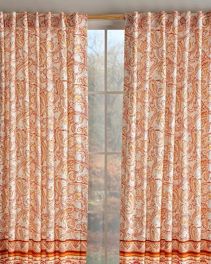 Maison d'Hermine Curtains for Living Room 100% Cotton 84 inch Length Two Panels Window Curtains for Bedroom with Loop & Rod Pockets - Palatial Paisley, 50" W x 84" L