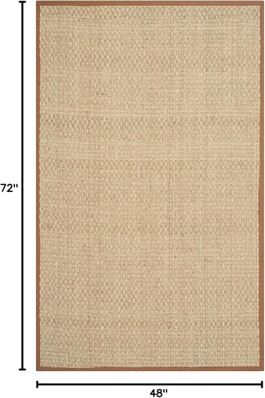 SAFAVIEH Area Rug 4x6 - Natural Fiber Collection - Natural & Brown, Seagrass, Basketweave Pattern with Border (NF114B)