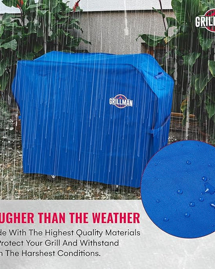 Grill Cover by Grillman, Blue, 64 Inch, BBQ Outdoor Grill Covers, Charcoal & Gas Grills, Waterproof, Rip-Proof, Weather-Resistant, Anti-UV, Barbecue Cover for Weber, Genesis, Charbroil, Nexgrill, etc
